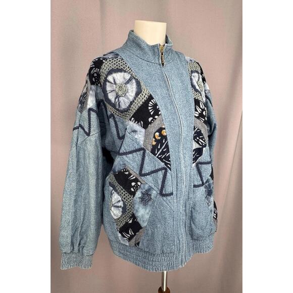 Vtg LIM'S Demin Jacket Womens Small Blue Patchwork Whimsygoth Art to Wear USA - Picture 4 of 8